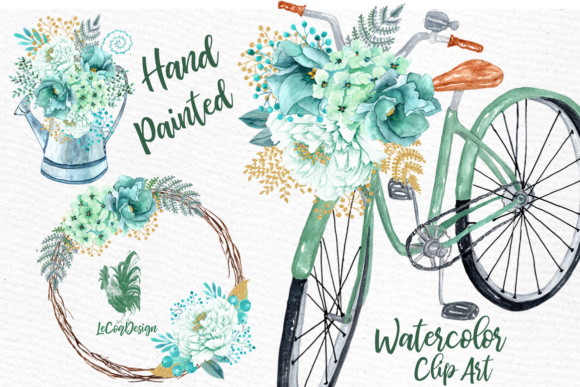Download Mint Watercolor Flowers WATERCOLOR CLIPART  Spring Flowers Wedding Clipart Floral Clipart Floral Wreaths - Spring flower Collection