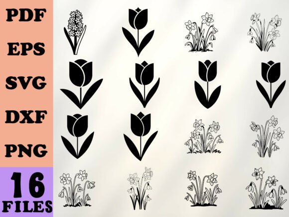 Download Black and White Spring Flowers Vector Se - Spring flower Collection